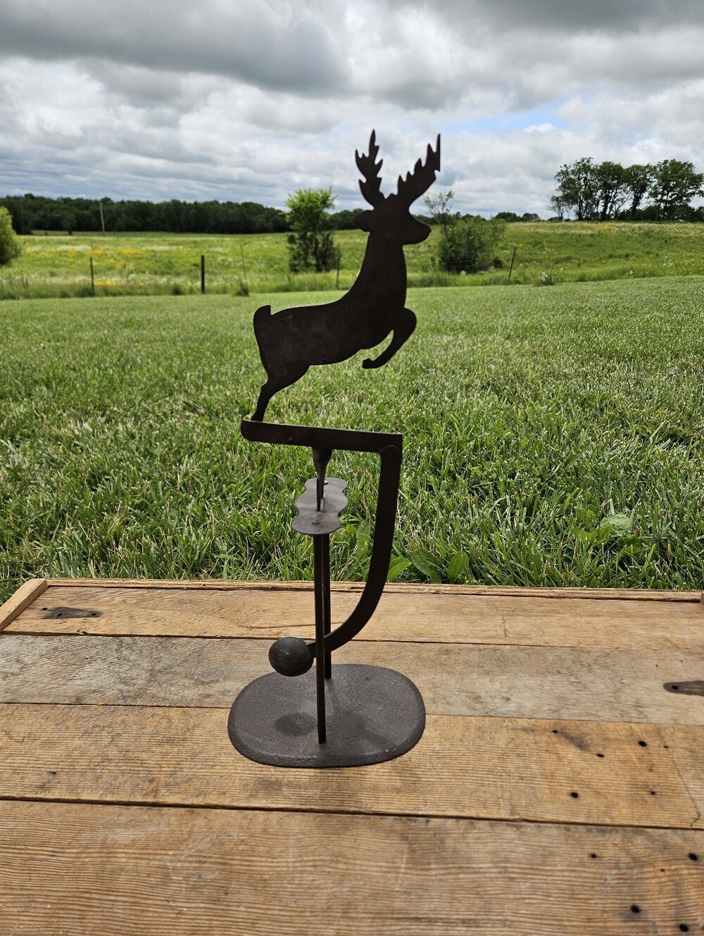 Vintage MCM Metal Rocking Reindeer Pendulum Balance Toy Folk Art Christmas Decor